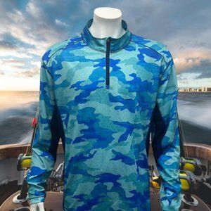 Reel Legends 1/4 Zip Quick Dry Teal Blue Navy Camo Pullover Lightweight Jacket